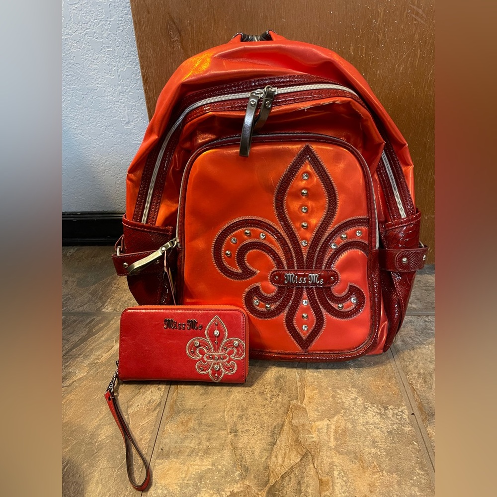Miss Me orange and red Backpack and Wallet Set